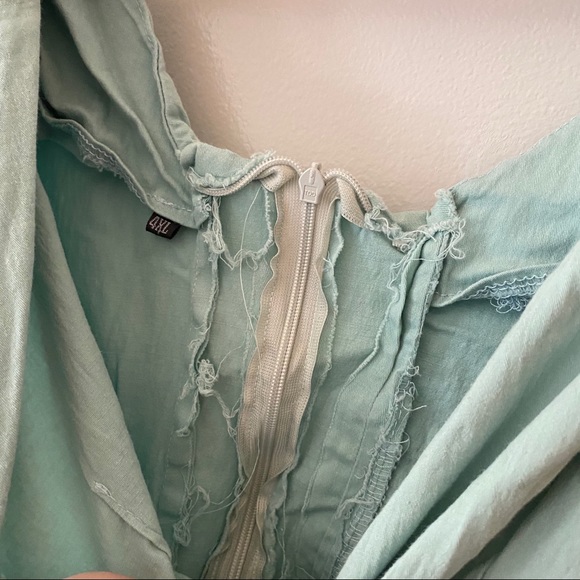 Turquoise Linen V-neck Dress - Picture 3 of 5